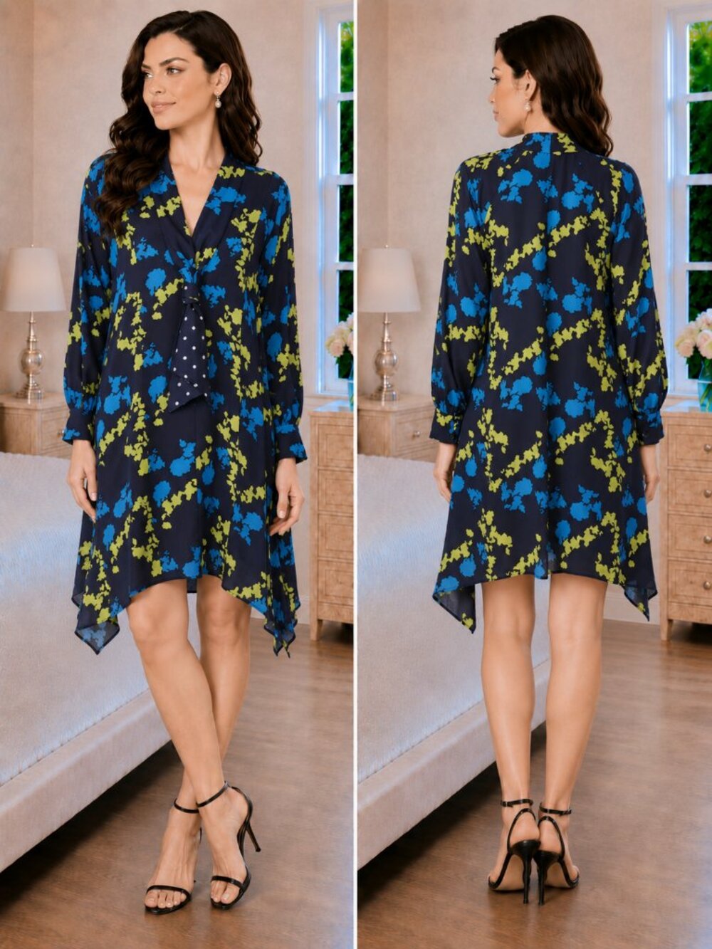 Tanya Taylor Navy Roma Silk Tie Midi Dress $575